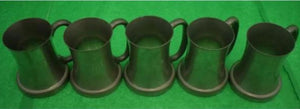 Set Of 5 Abercrombie & Fitch English Pewter Tankards c1937 w/ Crystal Bottoms Engraved W.A.R.
