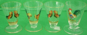Set of 4 Rooster/Cock Hand-Painted Sherry Glasses