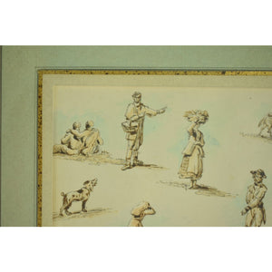Attributed to William Henry Pyne (1769-1843) Figure Studies Ink and Watercolour on Paper