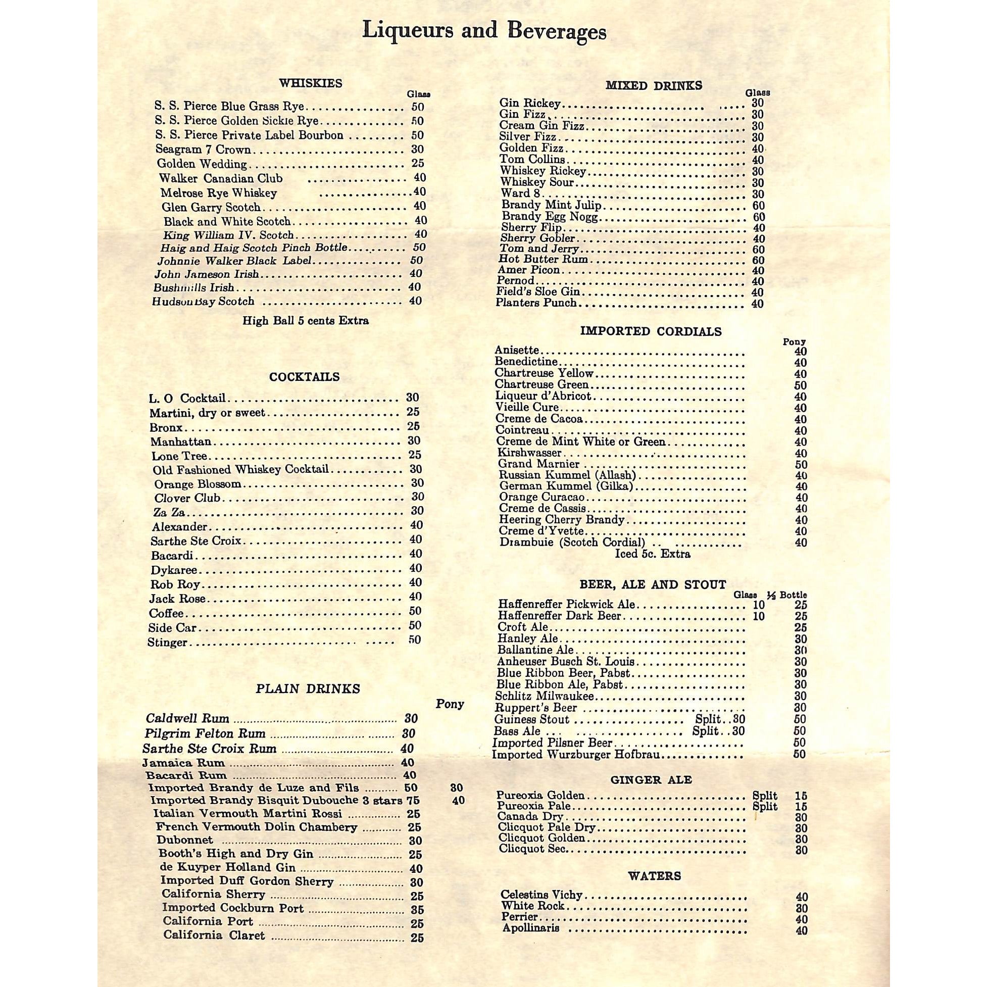 Locke-Ober Co. Menu: Oct. 28, 1939