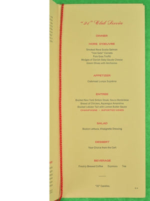 21 Club Menu for American Airlines w/ String Spine