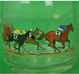 Glass Decanter w/ 6 Hand-Painted Race Horses & Jockeys Signed R Kuntz