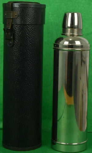 Silverplate Thermos Bottle w/ Cork Stopper in Leather Cannister