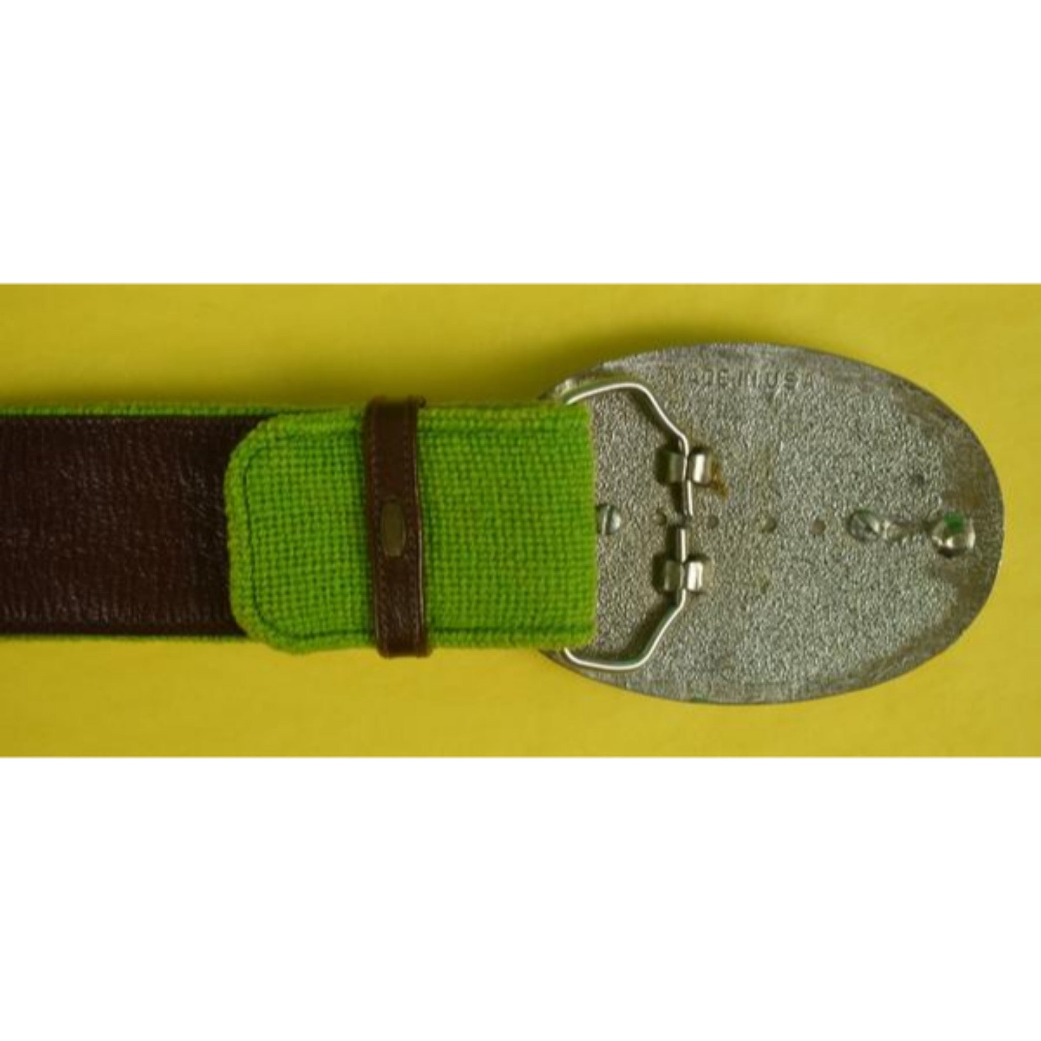 "Hand-Needlepoint '19th Hole' Green Belt w/ Western Buckle" Sz 36"