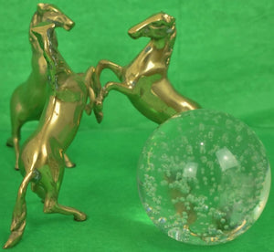 Three Brass Rearing Horses w/ Crystal Globe