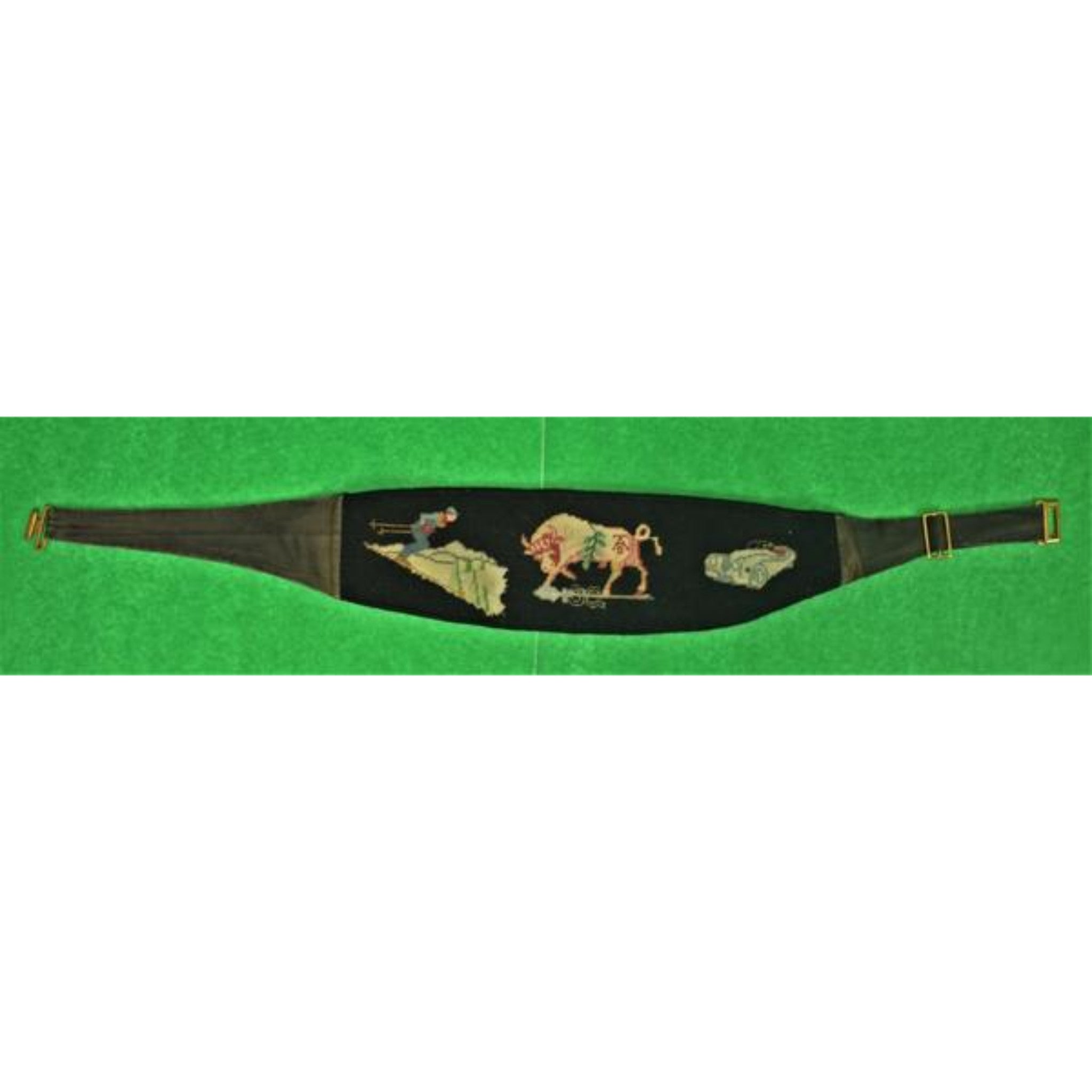 "Hand-Needlepoint Cummerbund w/ Jaguar/ A.D. Club Harvard Bull/ & Downhill Skier" (SOLD)