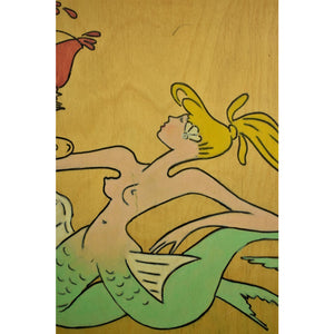 Pair of Hand-Painted Toasting Mermaids on Oak Plaque
