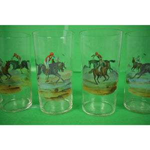 Set of 8 Hand-Painted Polo Player Highball Glasses