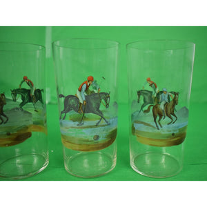 Set of 8 Hand-Painted Polo Player Highball Glasses
