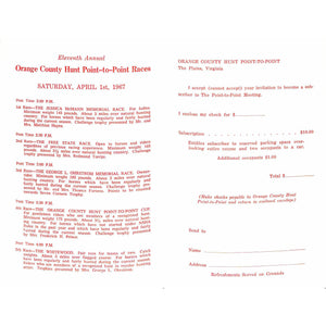 The Orange County Hunt Point-to-Point Race Meeting Invite Card