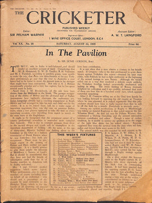 'The Cricketer - August 12, 1939'