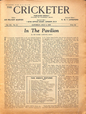 'The Cricketer - July 8th, 1939'