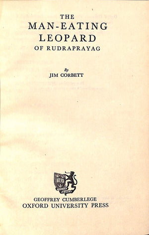 "The Man-Eating Leopard Of Rudraprayag" 1948 CORBETT, Jim (SOLD)