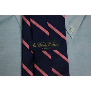 Brooks Brothers English Silk Repp Pink Stripe Navy Tie