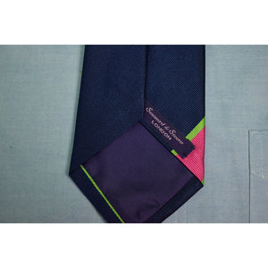 "Seaward & Stearn English Navy Silk w/ Lime/ Pink Repp Stripe Tie"