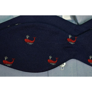 "The Andover Shop English Silk Twill Bowtie w/ Red Whales on Navy Ground" (SOLD)