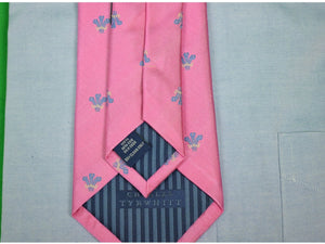 "Charles Tyrwhitt Pink w/ Blue Plume Feather Woven Silk Club Tie" (NWT) (SOLD)