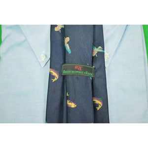 "Abercrombie & Fitch English Silk Twill Navy Leaping Trout Sportsmen's Tie" (SOLD)