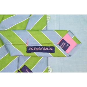 "Seaward & Stearn x The Andover Shop English Green/ Blue Stripe Silk Tie"