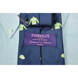 O'Connell's Seaward & Stearn London Woven Navy Silk w/ Pink & Green Jockeys Tie