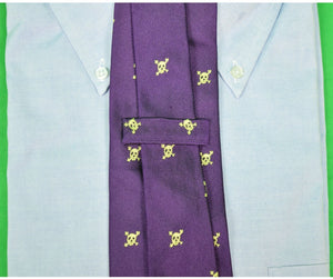 "(Michael) Drake's English Purple Silk w/ Lime Skull & Crossbones Club Tie