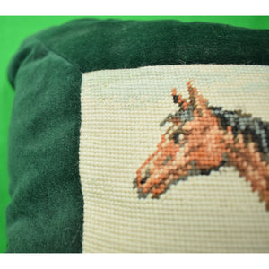"Petit-Needlepoint Horse Pillow w/ Hunter Green Velvet"