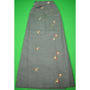 The Andover Shop Women's Grey Flannel Skirt w/ Embroidered Game Birds