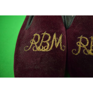 Sulka Claret Velvet English Slippers w/ 'RBM' Monogram Sz: 11