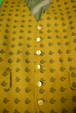 The Andover Shop Mustard Challis Waistcoat w/ Foxhead Motif Sz 38R