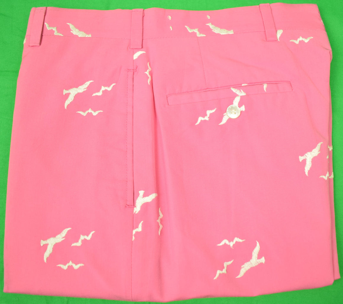 "Chipp Shell Pink Poplin 'Seagull' Embroidered GT Trousers" Sz 33"W