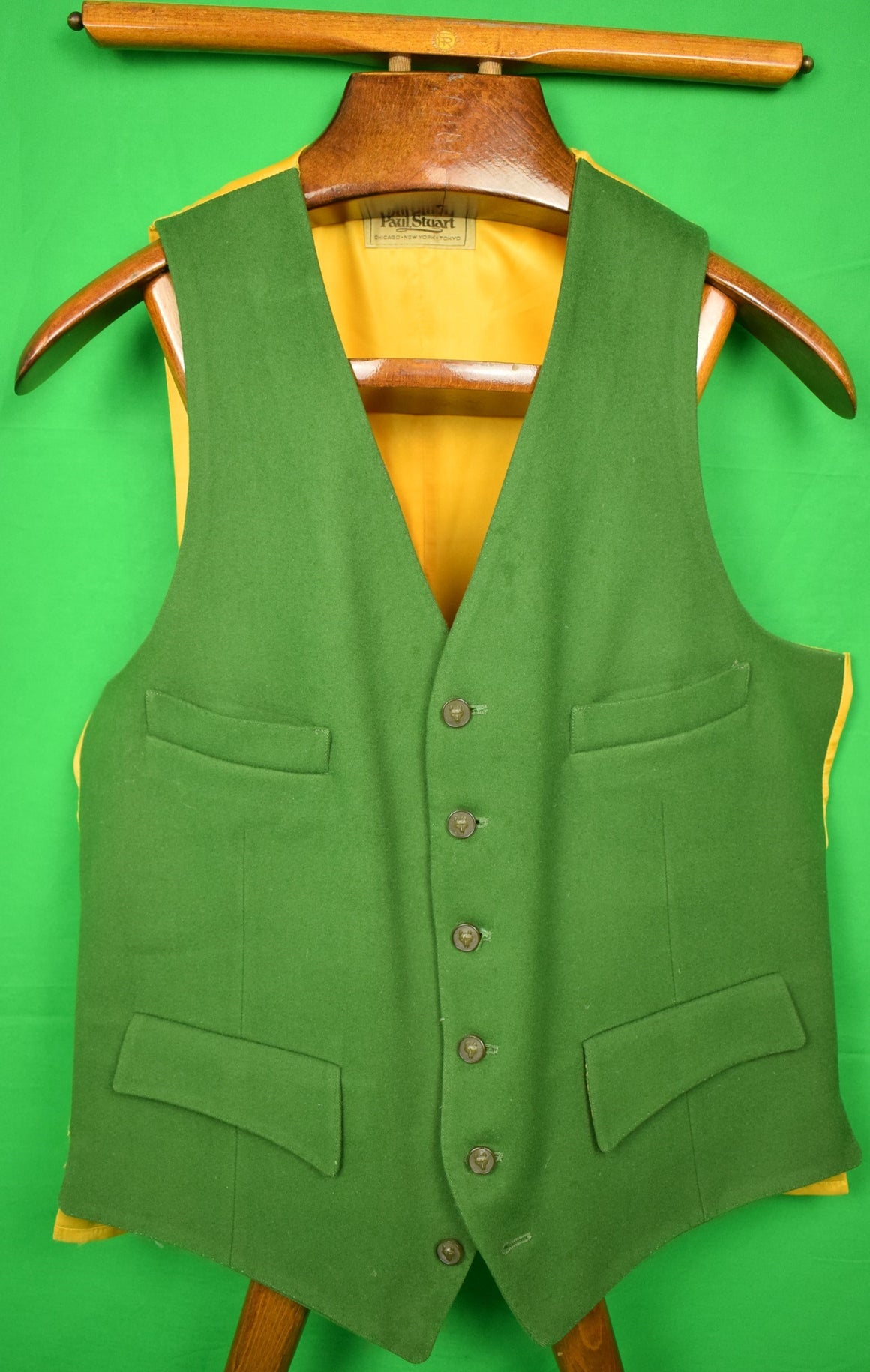 Paul Stuart Boxcloth Green Wool 'Postboy' Vest Sz: 40 Long