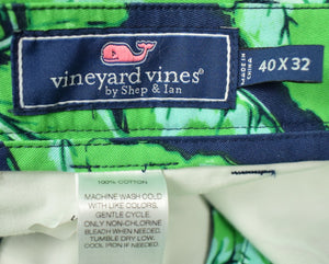 Vineyard Vines Jungle Navy/ Green Palm Leaf Print Brushed Cotton Trouser Sz 40W/32L