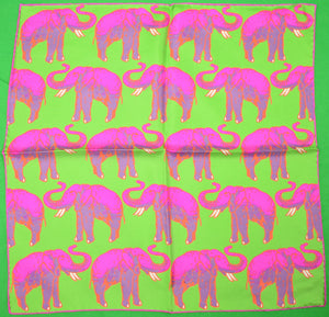 "Seaward & Stearn 'Pink Elephants' English Silk Pocket Square" (SOLD)