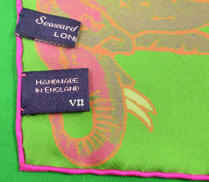 "Seaward & Stearn 'Pink Elephants' English Silk Pocket Square" (SOLD)