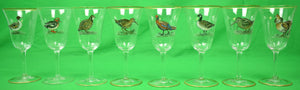 Set of 8 Cyril Gorainoff Hand-Enamel Painted Game Birds Goblets