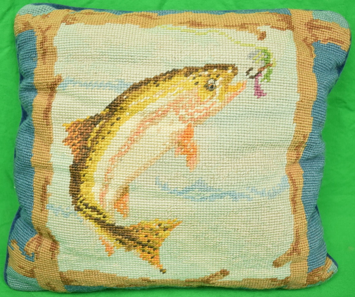 Hand-Needlepoint "Leaping Trout" Pillow