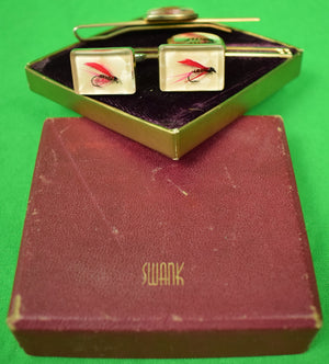 Swank Box Set of Trout Fly 2 Tie Bars & Pair of T-Back Cufflinks