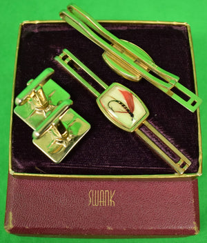 Swank Box Set of Trout Fly 2 Tie Bars & Pair of T-Back Cufflinks
