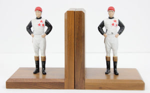 Pair of "21" Club Hand-Painted c1980s Jockeys on Wood Bookends
