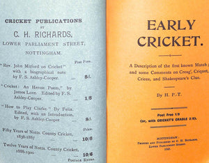 "Old English Cricket: A Collection Of Evidences Concerning The Game Prior To The Days Of  Hambledon" 1995 H P-T (Percy Francis Thomas)
