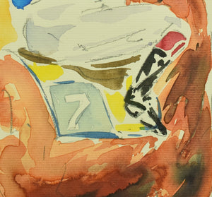 "Five Jockeys" Watercolour by Lucien Peytong (b.- Deauville, FR 1950) (SOLD)