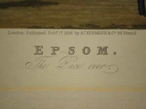 Epsom- The Race Over c1836 Aquatint Engraving By James Pollard (1792-1867)