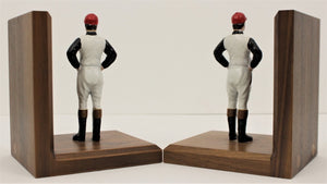 Pair of "21" Club Hand-Painted c1980s Jockeys on Wood Bookends