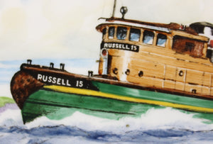 "Russell 15 Tugboat Enamel Lid Cigarette Box Hand-Painted by Frank Vosmansky for Abercrombie & Fitch" (SOLD)