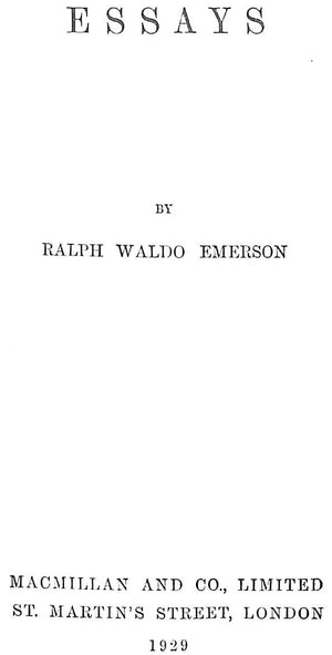 "Essays" 1929 EMERSON, Ralph Waldo