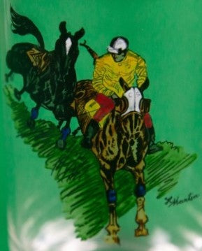 Set Of (4) Hand-Enamel Painted (H. Martin) Equestrian c1940s Highball Glasses