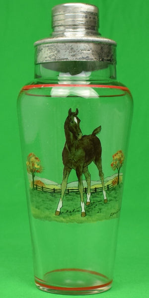 Cyril Gorainoff Hand-Painted Colt c1930s Glass Cocktail Shaker w/ Sterling Silver Cap & Spout (SOLD)