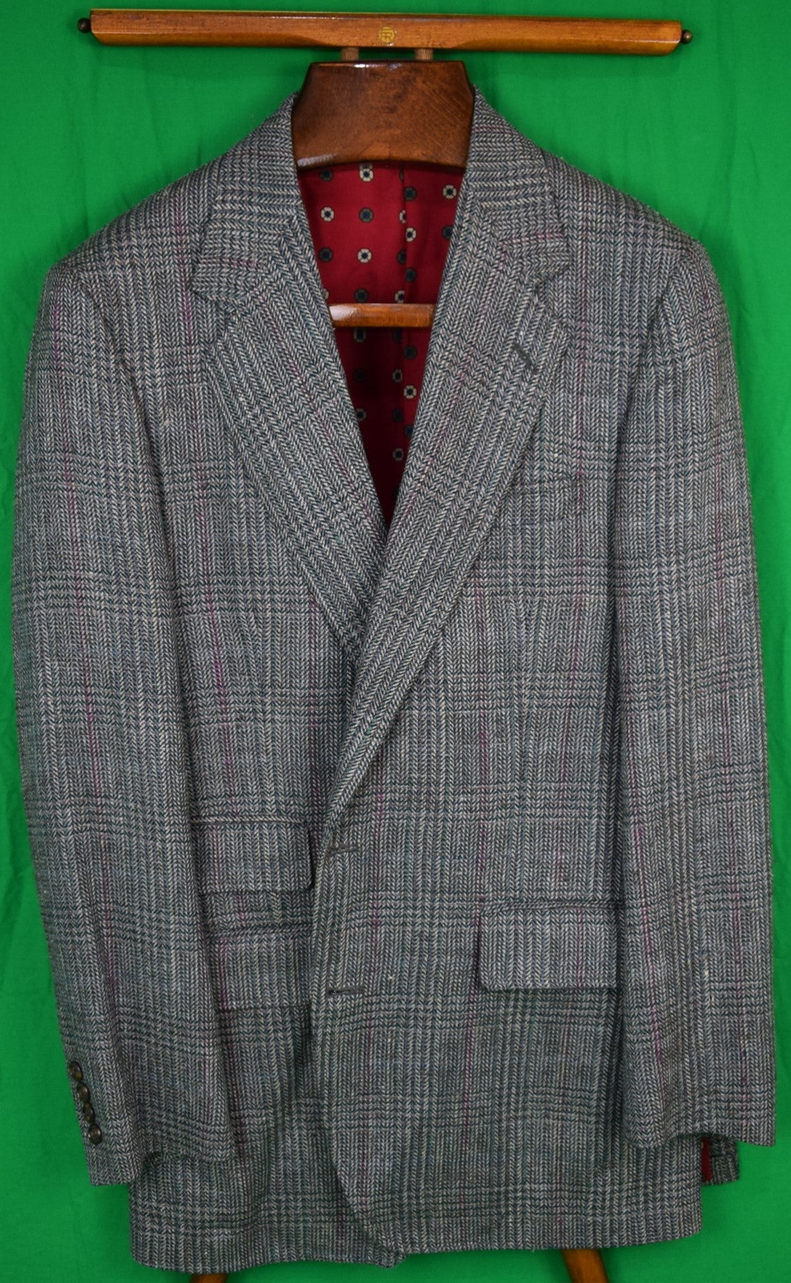 Chipp Grey Glen Plaid Silk/ Linen Sport Jacket w/ Red Foulard Lining Sz 39R