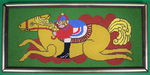 Hand-Needlepoint c1970s Jockey/ Racehorse Tray