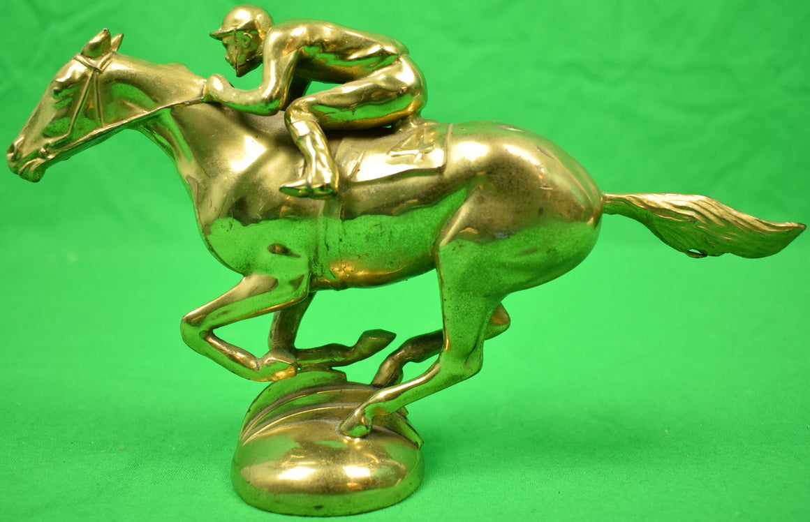 Jockey on #4 Racehorse Gilt Bronze Car c1930s Mascot